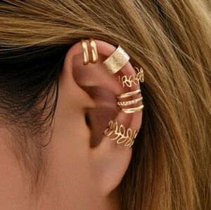5pcs/set Hollow Out Leaf Decor Ear Cuff Ear Clips Fitting One‎ Ear gold c…